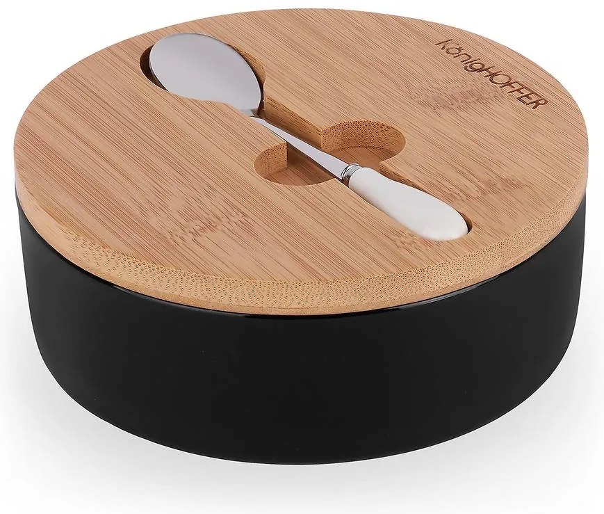 Keramická cukornička s bambusovým vekom 14,5x5 cm čierna + lyžička