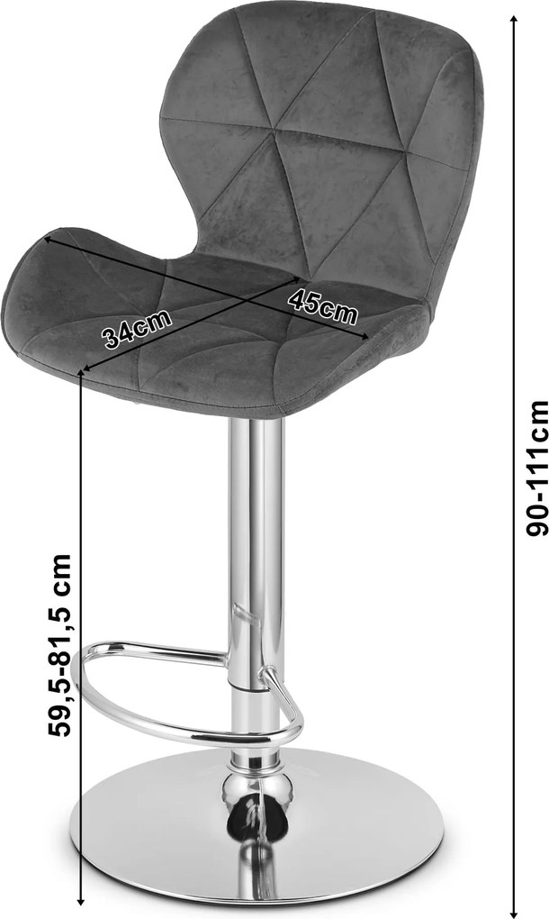 Barová stolička WEST  zamatová čierna  / čierna podnož