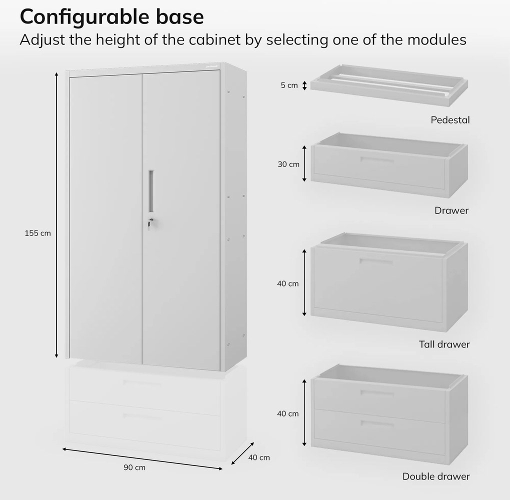Kovová skriňa MEGAN – sivá, bez zásuvky, 160 cm