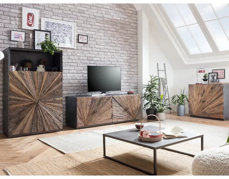 furniture-nabytek.cz - Masívna komoda Derby z recyklovaného dreva a kovu, lakovaná, prírodná / šedá