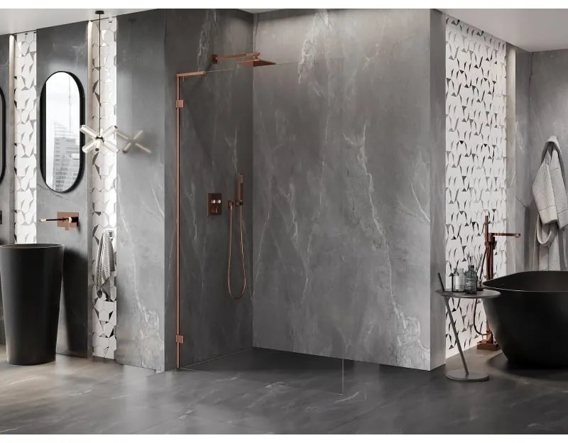 Mexen, Mexen Lunar L sprchová stena ľavá 110 x 200 cm, priehľadná 8 mm, ružové zlato - 830L-110-000-60-00-L