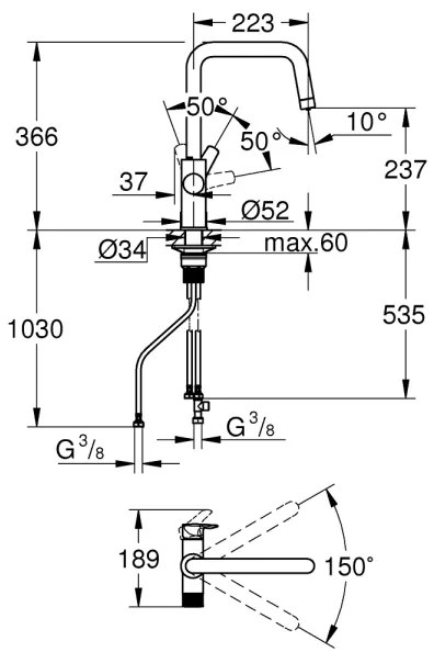 GROHE 30595000 - Drezová batéria BLUE PURE Start 366 mm lesklý chróm
