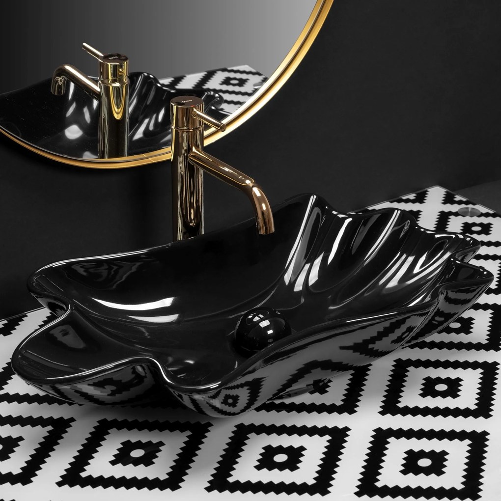 Rea Infinity, umývadlo na dosku 620x330x115 mm + odtoková zátka Click-Clack, čierna lesklá, REA-U3401