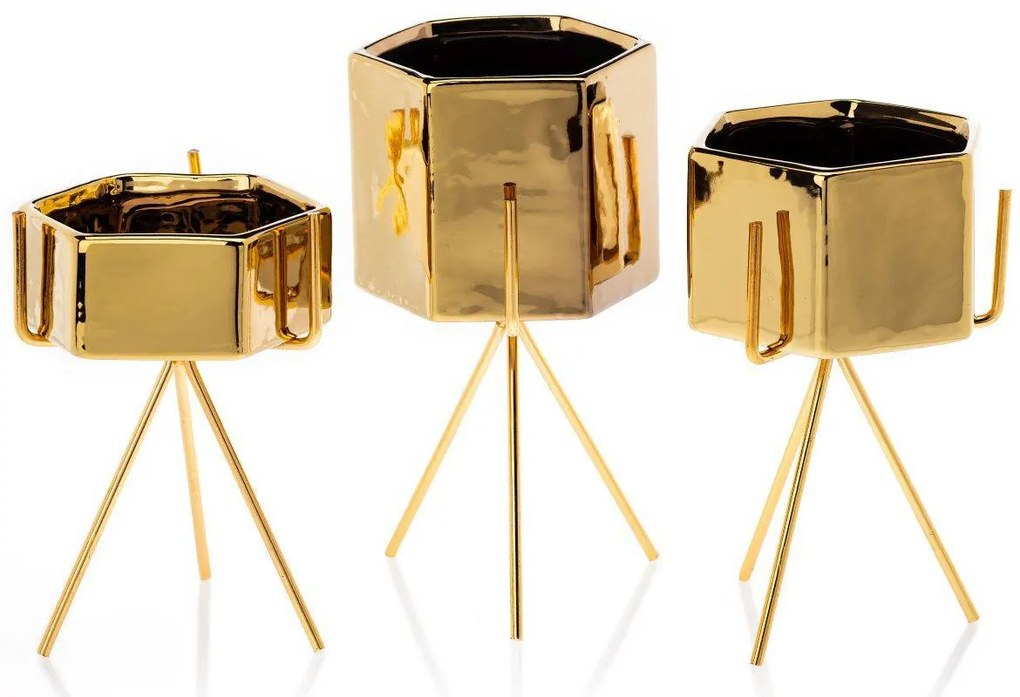 KERAMICKÝ KVETINÁČ SO STOJANOM SASHI 20X9,5 CM ZLATÁ