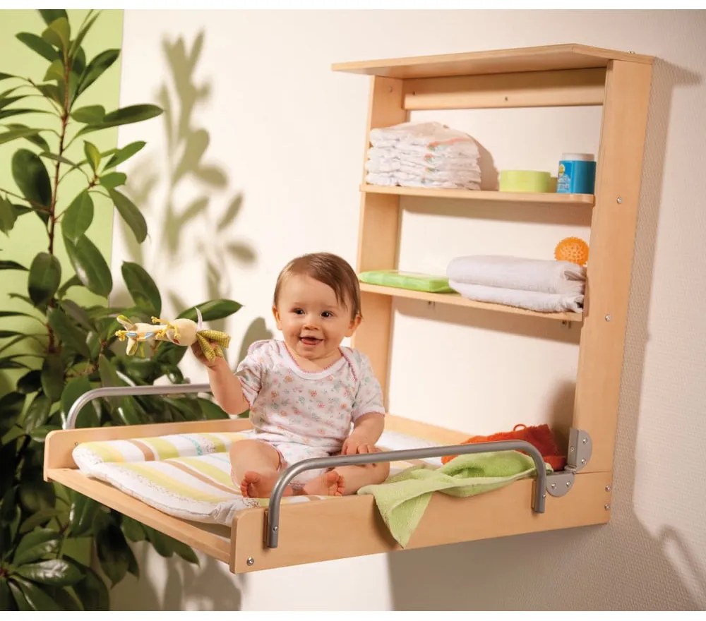 Závesný prebaľovací pult v dekore buku v prírodnej farbe Dschungelbaby – Roba