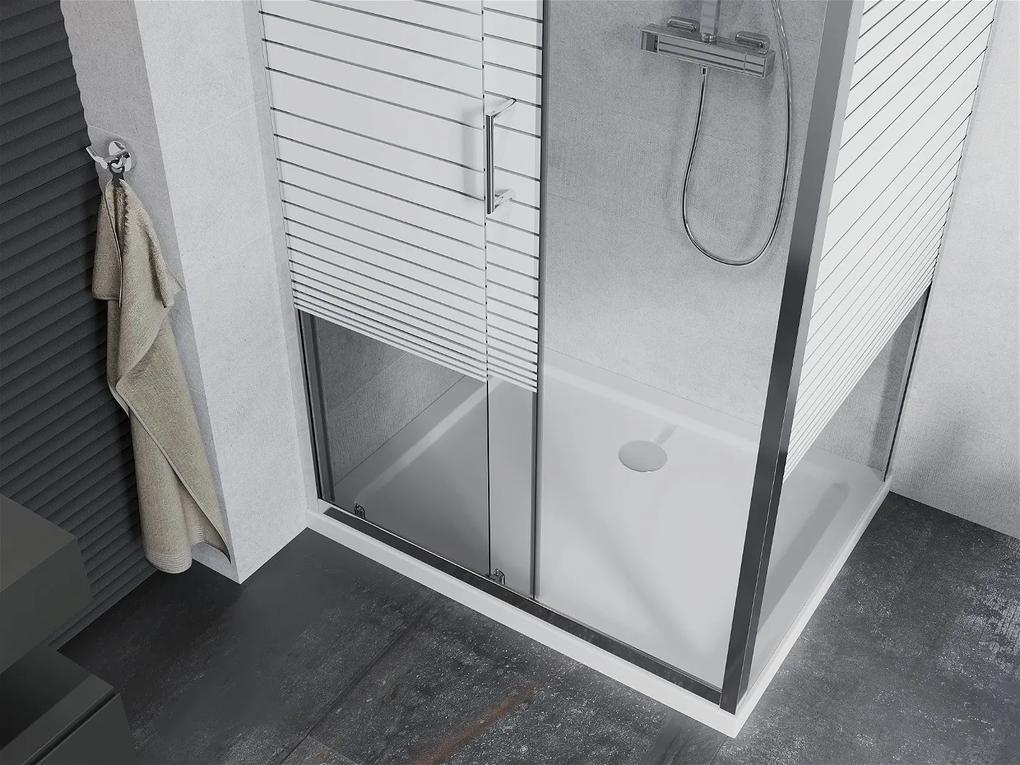 Mexen APIA, sprchový kút s posuvnými dverami 130 (dvere) x 100 (stena) cm, 5mm číre-pásy sklo, chrómový profil + slim sprchová vanička 5cm, 840-130-100-01-20-4010