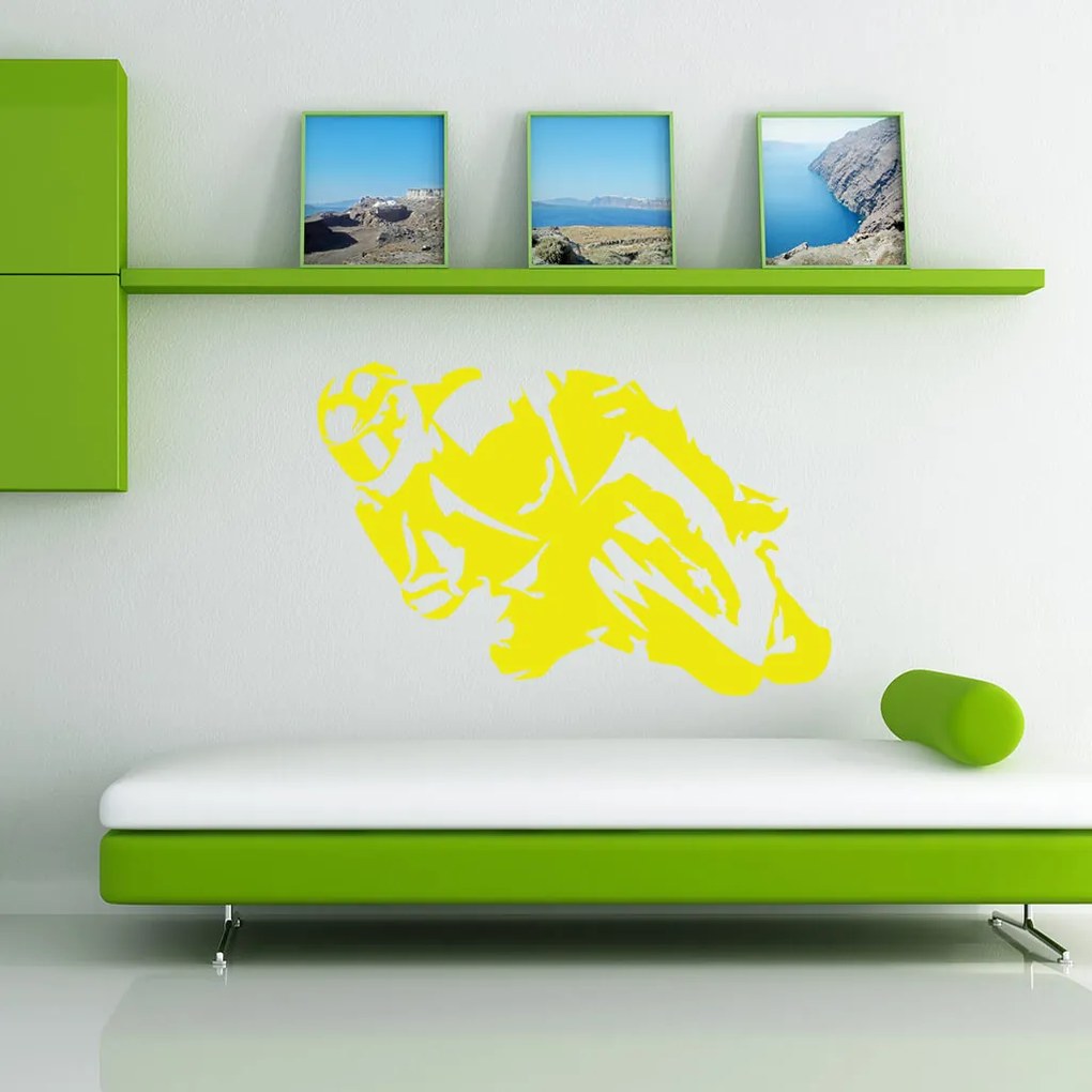 Veselá Stena Samolepka Motorkár Farba: růžová, Veľkosť: 40 x 27 cm