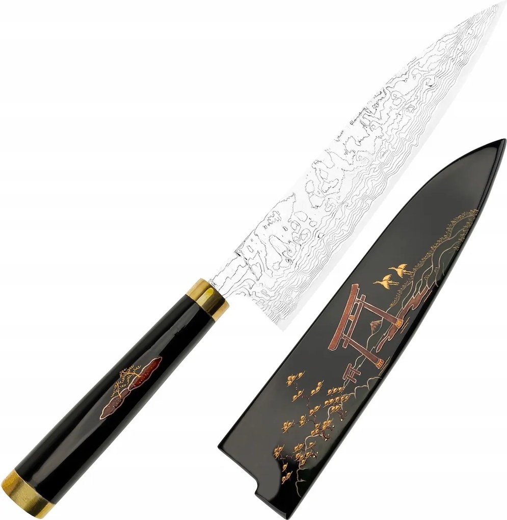 Takeshi Saji Art Tori Fuji Kuty R-2 Japonský nôž šéfkuchára 21 cm a Saya