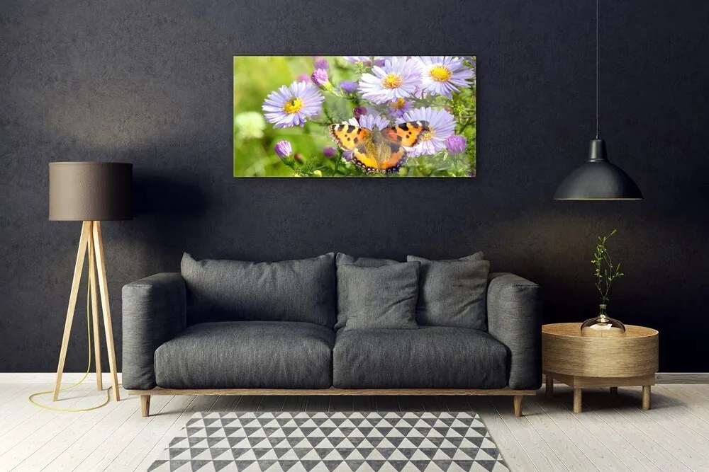 Obraz na akrylátovom skle Kvety motýľ príroda 100x50 cm