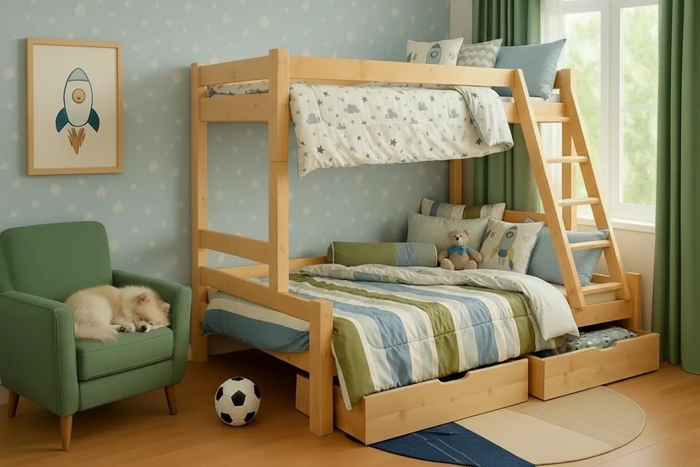 Detská poschodová posteľ s rozšíreným spodným lôžkom z masívu ROBUST 8X8 6A - 200x90 cm