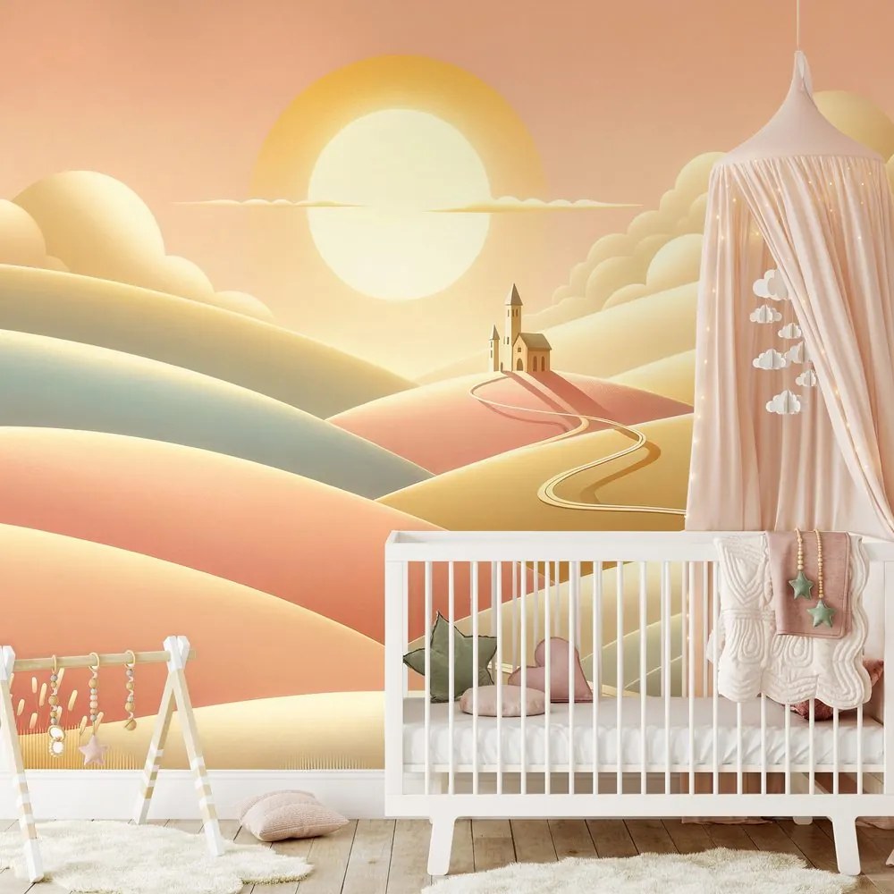 Tapeta pastelová krajina s kostolom