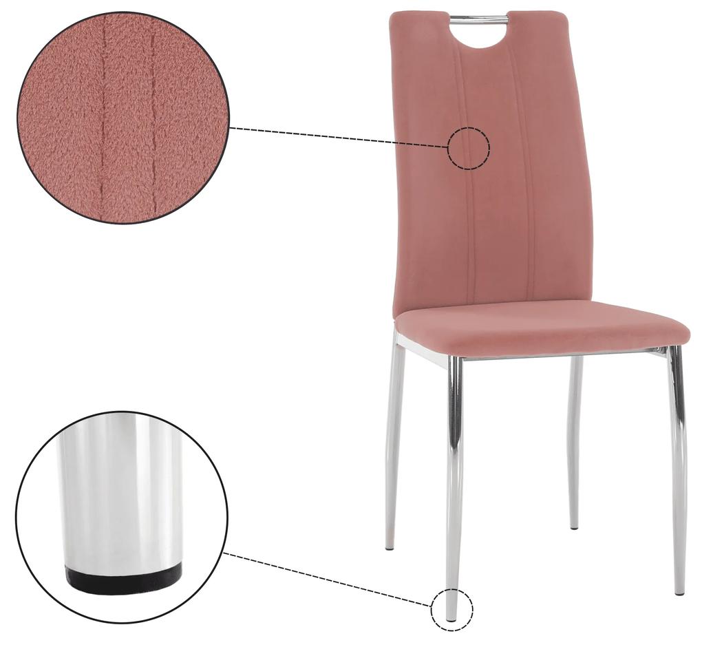 Kondela Jedálenská stolička, ružová Velvet látka/chróm, OLIVA NEW 70792
