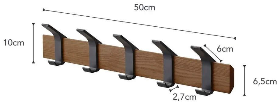 Čierny/v prírodnej farbe nástenný vešiak z jaseňového dreva Rin Oscuro – YAMAZAKI