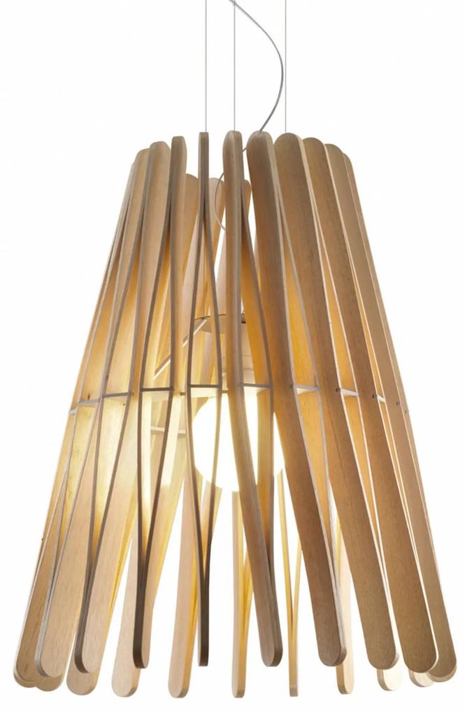 Fabbian Stick drevená závesná lampa, kužeľovitá