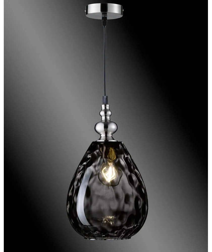 Čierne závesné svietidlo so skleneným tienidlom Uller – Fischer &amp; Honsel