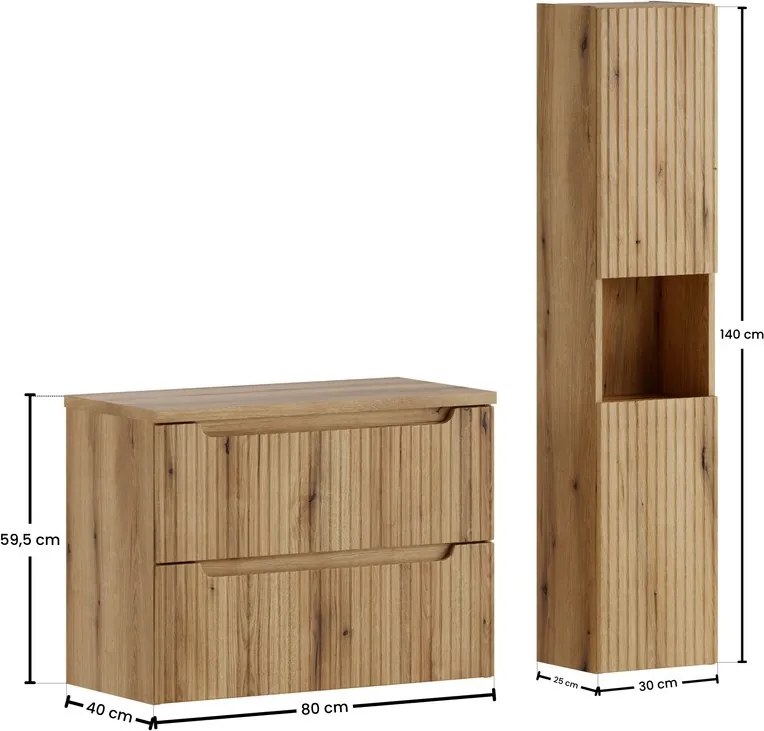 Kúpeľňová zostava Nova s doskou a skrinkami 80 cm dub coast evoke