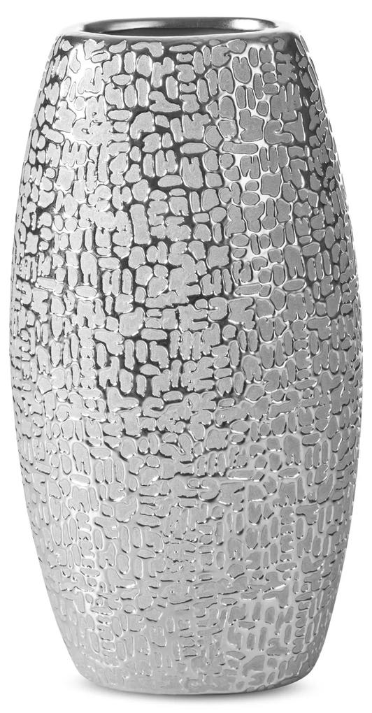 Váza dekoratívna RISO 13 X 9 X 25 cm, keramická hlina, strieborná