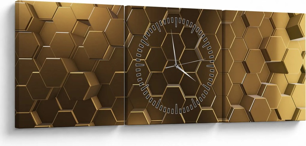 Obraz - Zlaté hexagóny (s hodinami) (90x30 cm)
