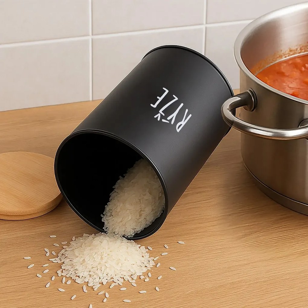 Orion Dóza na potraviny, plechová, čierna, s bambusovým vekom, 1,3l, RYŽA