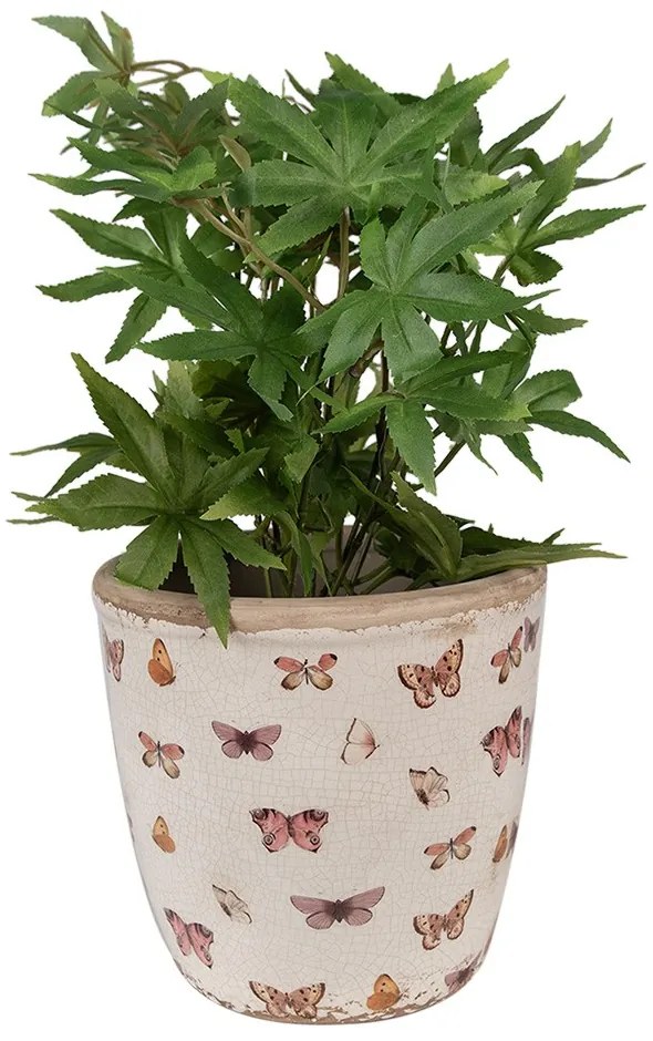 Béžový antik obal na kvetináč s motýlikmi Butterfly Paradise - Ø 16*16 cm