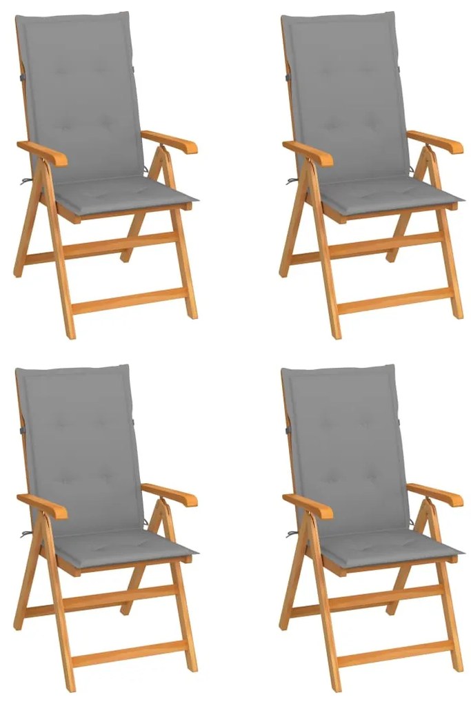 Záhradné stoličky 4 ks so sivými podložkami tíkový masív