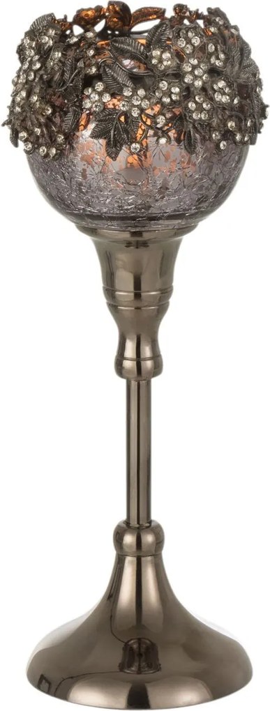 Sklenený dymový svietnik na nožičke so zdobením a kamienkami Luxy - Ø 9*24cm