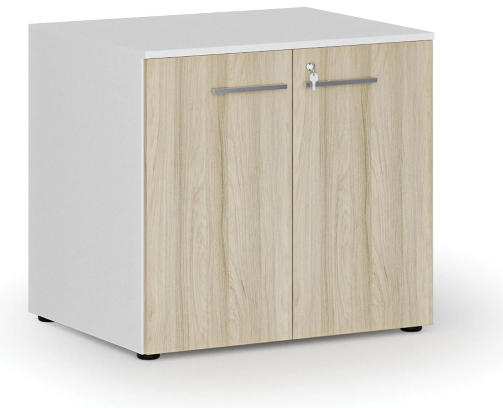 Kancelárska skriňa s dverami PRIMO WHITE, 800 x 640 x 735 mm, biela/dub prírodná