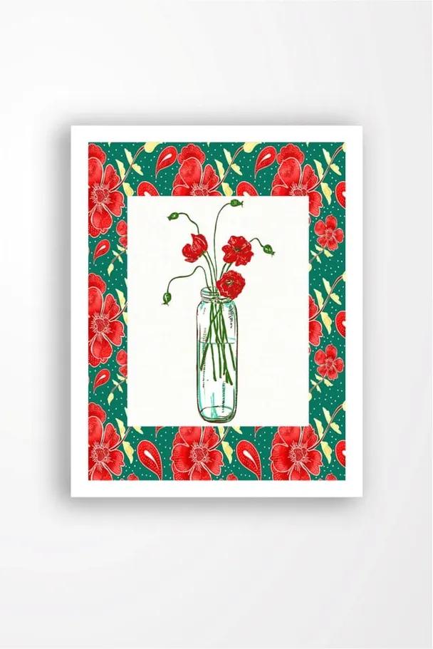 Nástenný obraz na plátne v bielom ráme Tablo Center Red Flowers, 29 × 24 cm