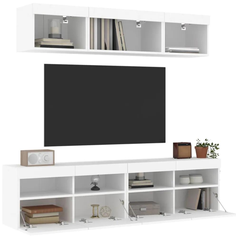 5-dielne TV nástenné skrinky s LED biele kompozitné drevo 3216718