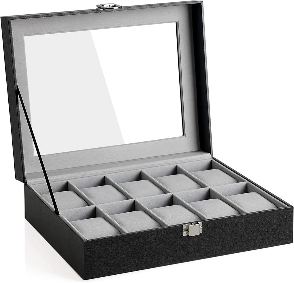 Songmics Box na hodinky Watch1, 25,5x7,8x20,2 cm, čierna/sivá