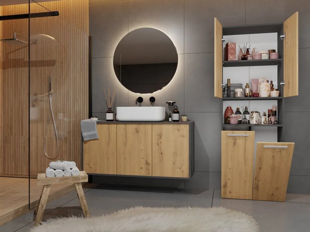 Kúpeľňová skrinka Neltossa 6 (antracit + dub artisan). Akcia -18%. Vlastná spoľahlivá doprava až k Vám domov. 1132996