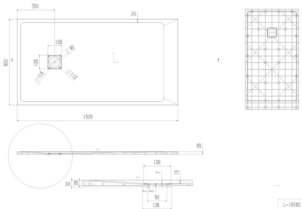 Erga Hyper, SMC sprchová vanička 150x80x2,6 cm + sifón, čierna matná, ERG-V06-SMC-8015S-BK