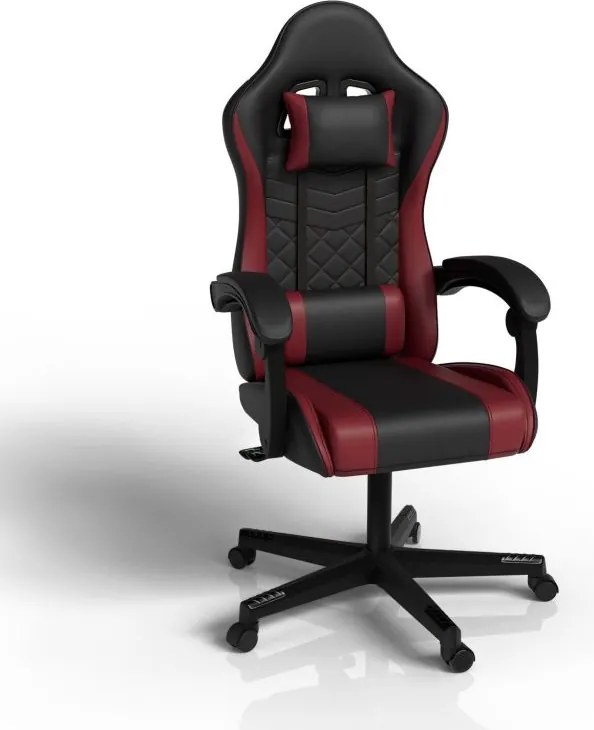 Ergonomická herná stolička, čierna/červená, vankúšiky,