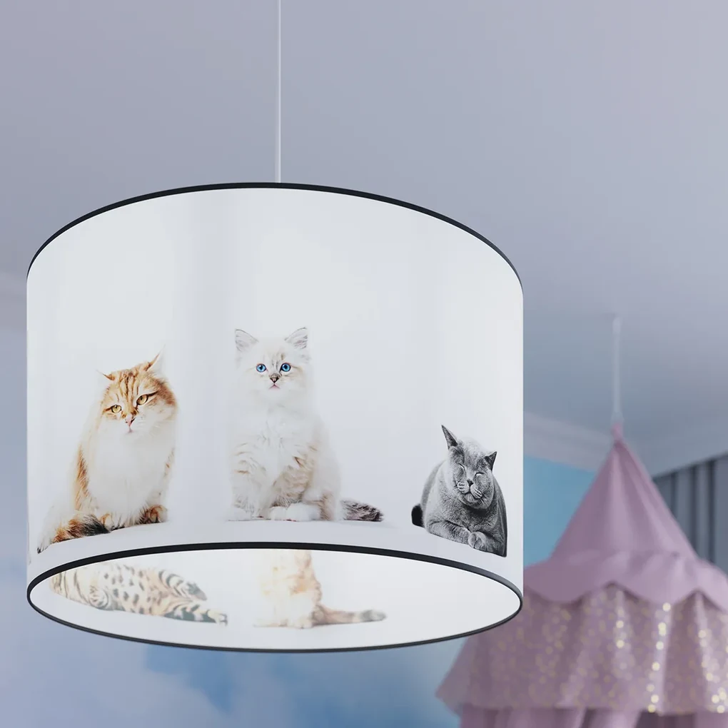 Detské závesné svietidlo Kitty, 1x plastové tienidlo so vzorom, (fi 30 cm)