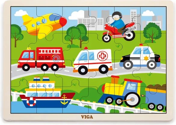 Puzzle na podstavci Viga 51462 24 dielikov - vozidlá v meste