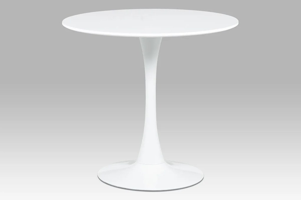 jedálenský stôl, pr.80x73 cm, biela matná MDF, kov biely vysoký lesk