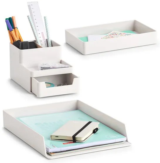 Zeller Present Plastový organizér na kancelárske potreby/listy, UNTENSIL, biely