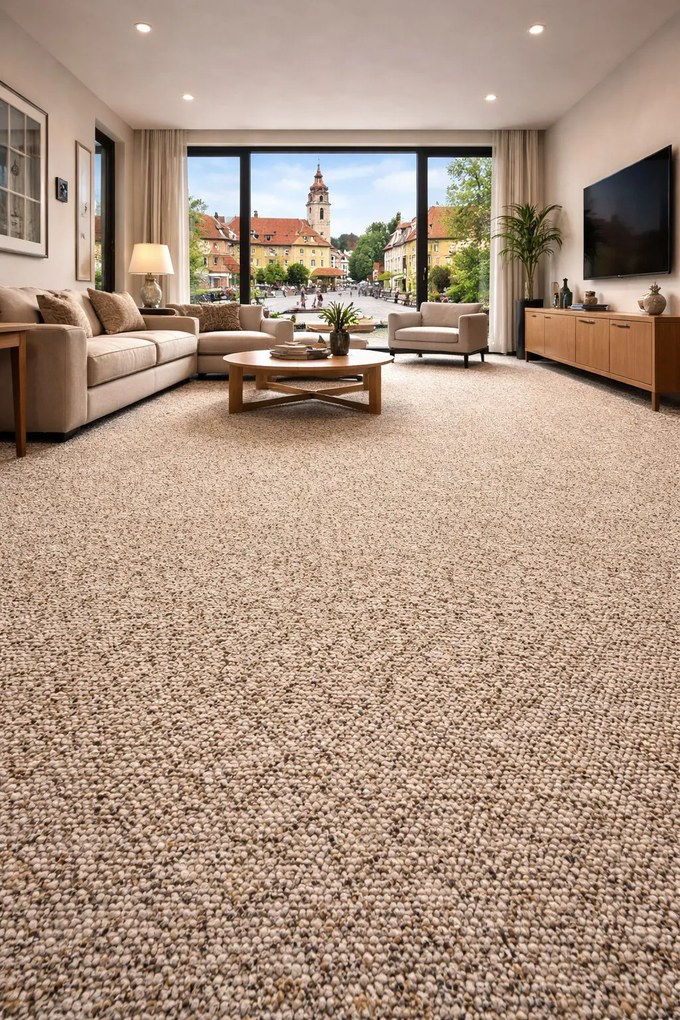 Lano, Metrážny koberec Malmo 2514, na mieru, šíře 3m,4m,5m, béžová, filc, obývacia izba