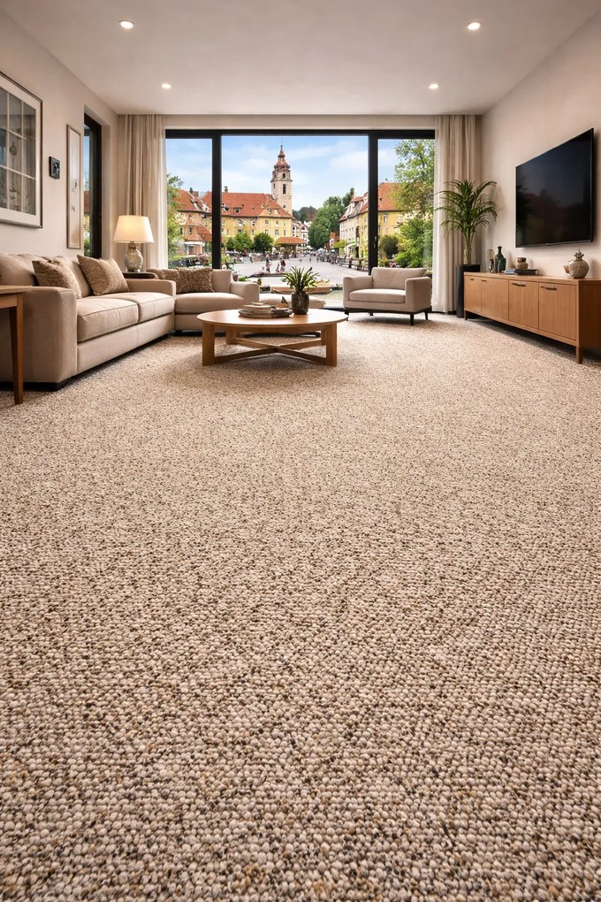 Metrážny koberec Malmo 2514, na mieru, šíře 3m,4m,5m, béžová, filc, obývacia izba, Lano