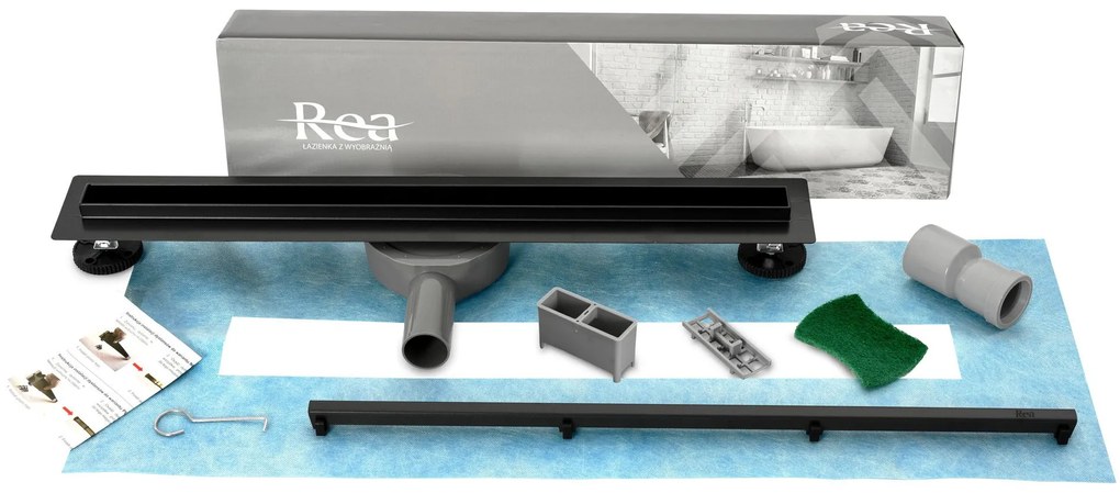 Rea Lineárny nerezový odtokový žľab NEO SLIM BLACK PRO 60 cm s 360° stupňovým sifónom, čierny, REA-G8900