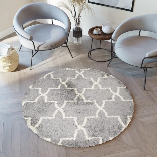 Koberec BOHO L227C tmavosivý / béžový kruh