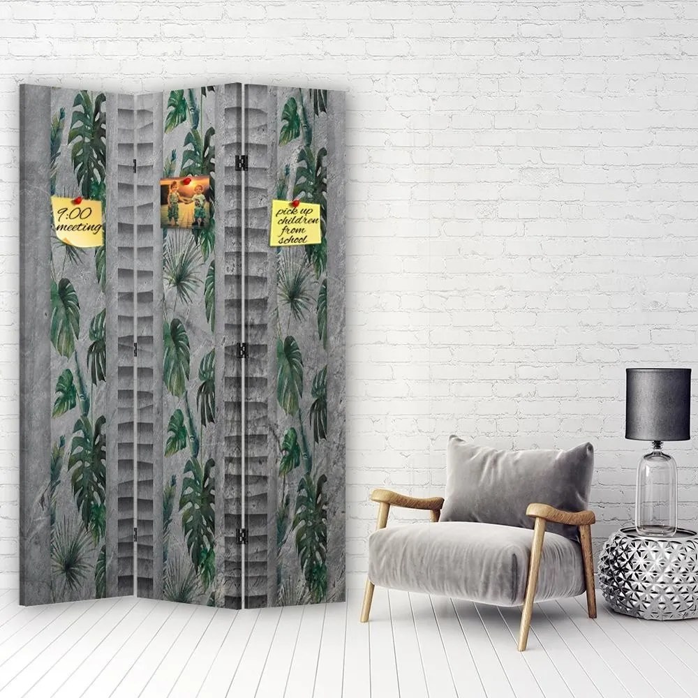 Ozdobný paraván Monstera Listy Příroda - 110x170 cm, trojdielny, korkový paraván