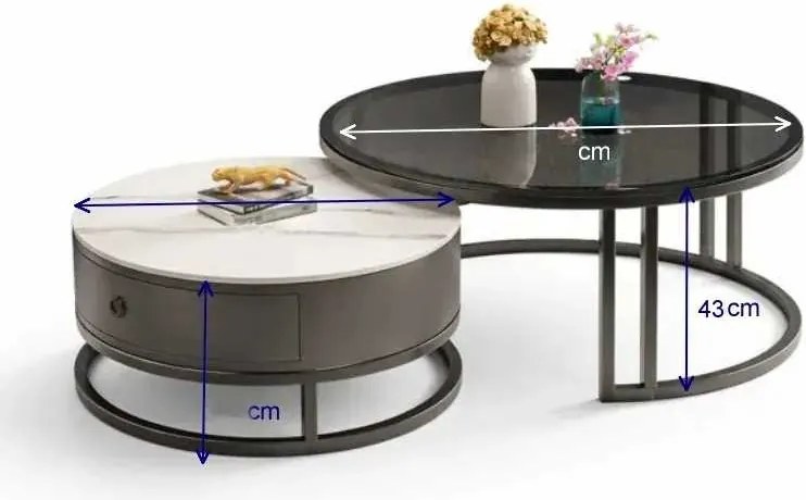 LuxuryForm DESIGN Konferenčný stolík AMARO 80 / 60 cm – sivý mramor / sklo (set 2 ks)