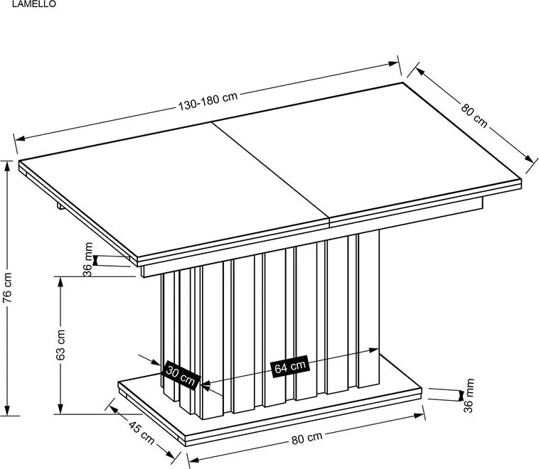 Rozkladací jedálenský stôl 130-180 cm Lalia (čierna) (pre 6 8 osôb). Vlastná spoľahlivá doprava až k Vám domov. 1049330