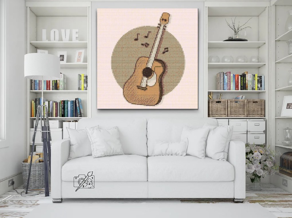 Gario Diamantové maľovanie Hnedá gitara Rozmery: 50 x 50 cm, Rámovanie: S vnútorným rámom, Diamanty: Okrúhle