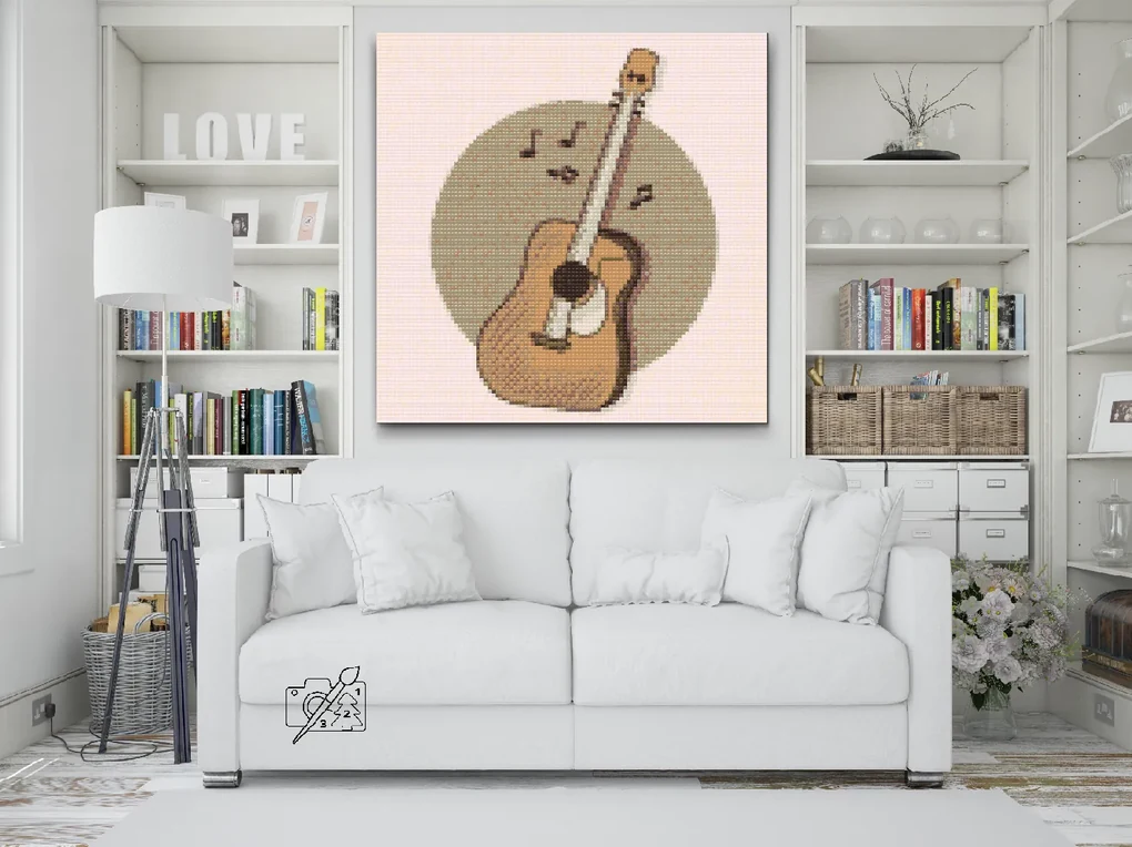 Gario Diamantové maľovanie Hnedá gitara Rozmery: 80 x 80 cm, Rámovanie: Iba zrolované plátno, Diamanty: Štvorcové