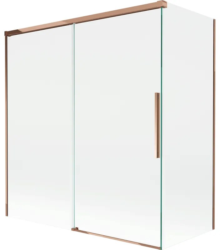 Mexen Rox, 2-krídlová posuvná vaňová zástena 150 + 70 x 150 cm, 8mm číre sklo, ružové zlato profil, 8C9-150-070-60-00