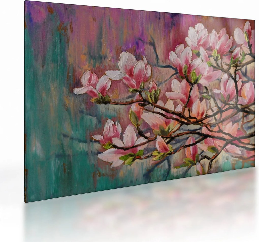 Sklenený obraz - Olejomaľba, Rozkvitnutá sakura (70x50 cm)