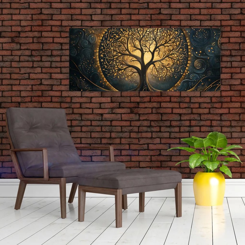 Obraz – Strom so zlatou aurou (120x50 cm)