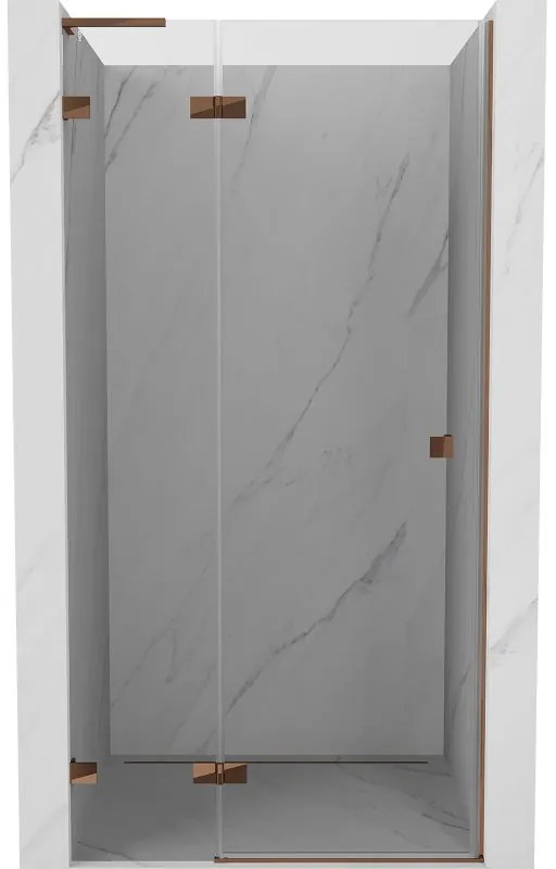 Mexen Lunar L, Otočné ľavé sprchové dvere 95 cm, 8mm číre sklo, ružové zlato profil, 834L-095-000-60-00-L